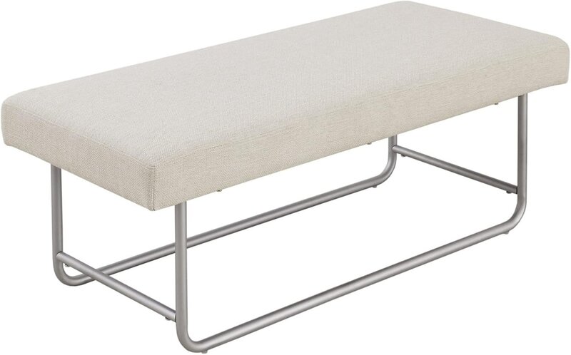 Upholstered Entryway Accent Bench with Silver Metal Base Frame and Padded Seat Modern Minimalist Fabric Furniture