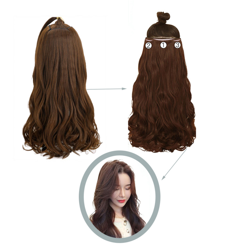 55cm Thickened Three-Piece Wig Set Large Wavy Long Curly Wig High Temperature Hair Wire Wig Light Brown Long Wavy Roll
