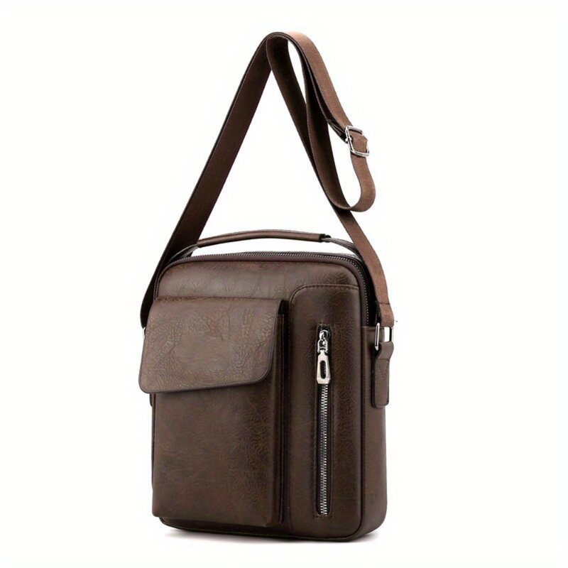 1pc Messenger Bag Men's Shoulder Bag, Vintage Faux Leather Vertical Hand Business Men's Casual Bag Satchel Bag