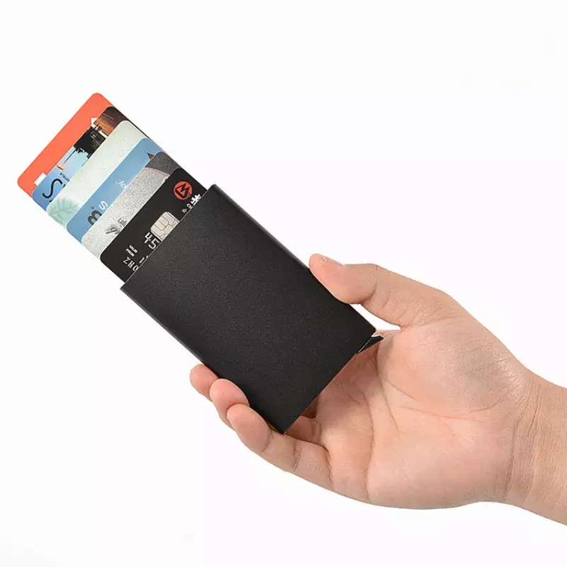 Dompet logam Aluminium tipis, casing saku Bank Pria Wanita kotak kartu kredit Anti Maling pemegang kartu kredit ID minimalis