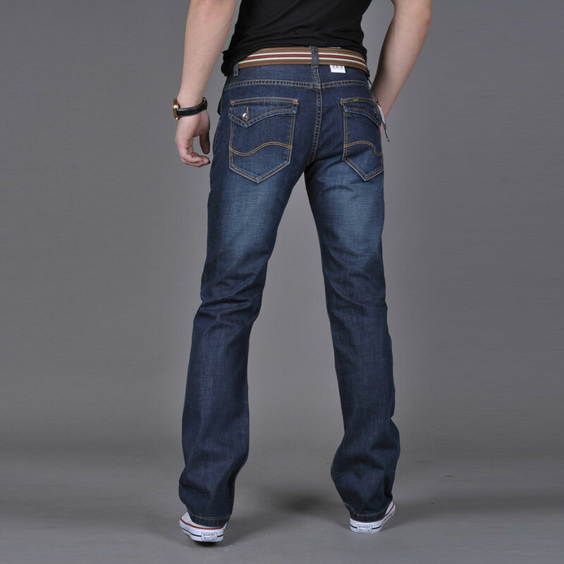 Celana Denim kasual untuk pria, celana Denim elastis Hip Hop longgar kaki lurus, celana Vintage model baru 2024 untuk pria