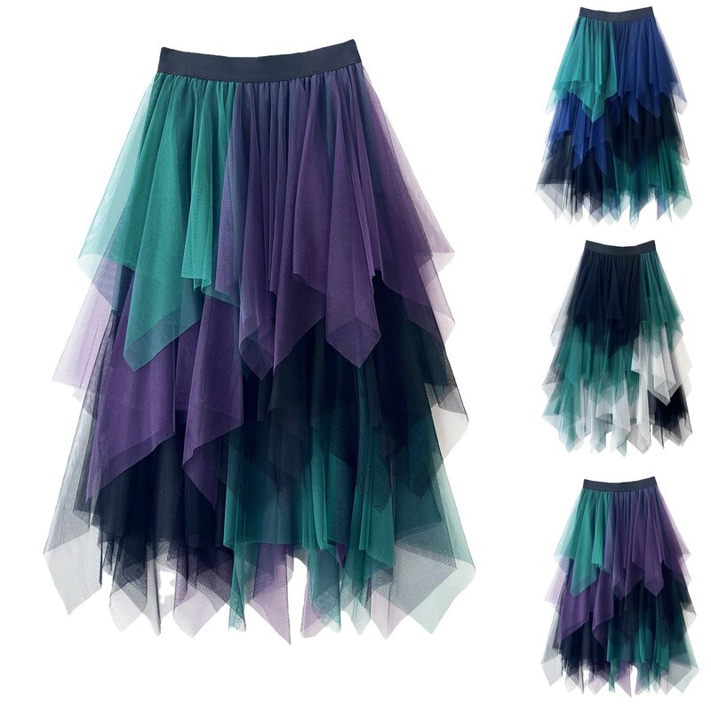 Модная Летняя женская юбка-пачка в стиле Харадзюку, фатиновые нижние юбки, повседневные сетчатые юбки средней длины с высокой талией, женская одежда, женская одежда 2024