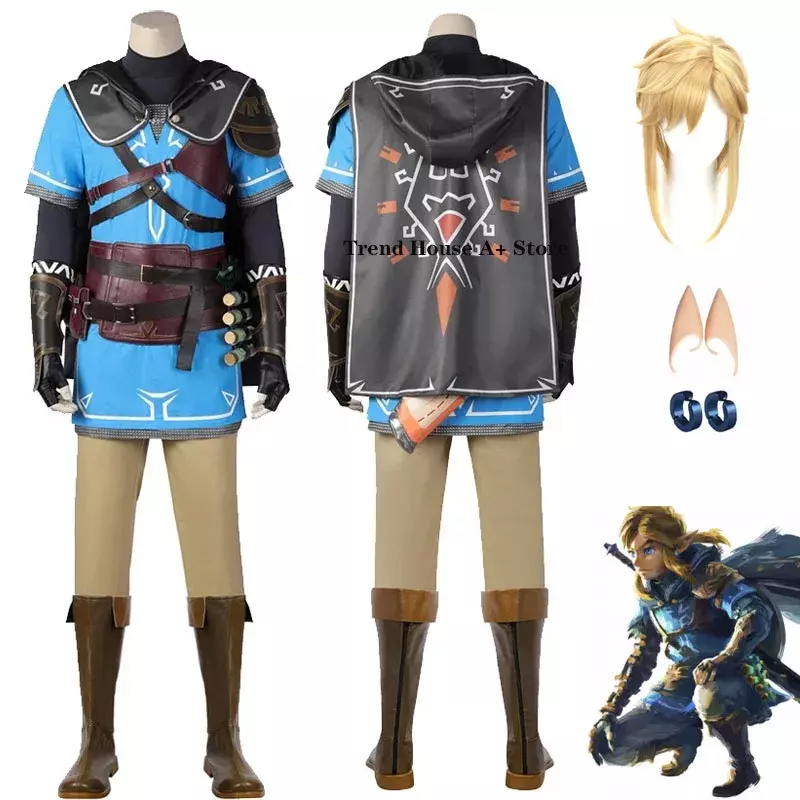 Zelda Tränen des Königreichs Kostüm für Männer und Jungen Cosplay Kleidung mit Umhang, T-Shirts, Hosen, Accessoires für Halloween, Karneval