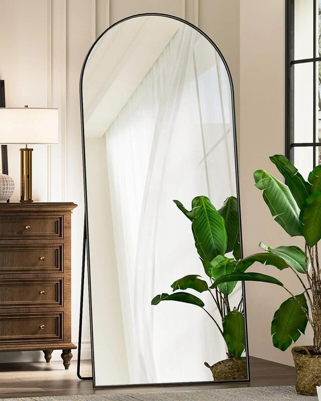71"x32" Arched Full Length Mirror with Stand Floor Glassless Aluminum Alloy Frame Wall or Floor Placement High-Definition