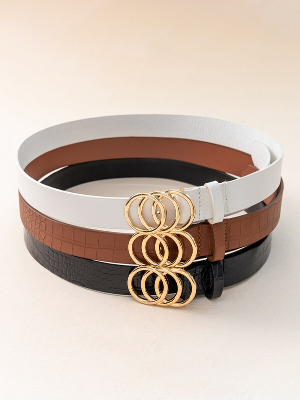 SISHION-Ceinture à trois anneaux en cuir PU pour femme, ceinture en métal, robe de loisirs pour femme, ceinture sauvage pour jean, mode, TCS429