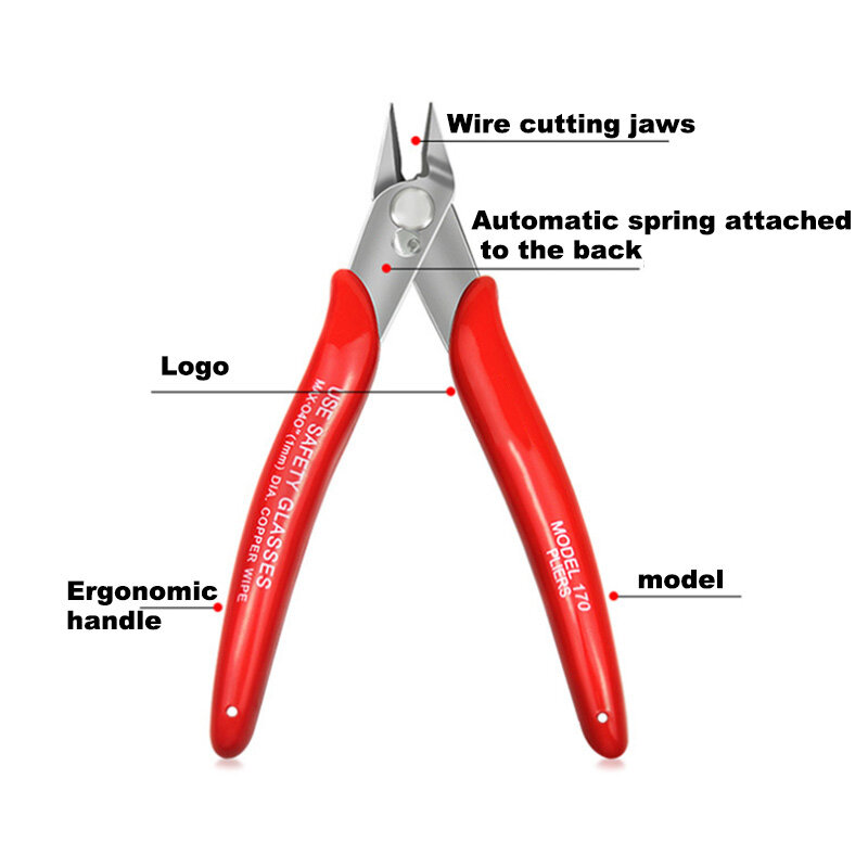 170 przecinak do drutu szczypce do cięcia praktyczne cięcie drutu i kabli płaskie szczypce DIY trymer Bevel Cutter Red narzędzia ręczne