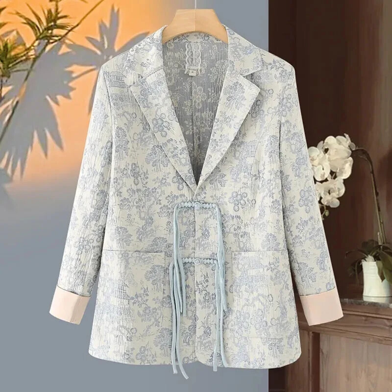 Blazer estilo retrô Jacquard feminino, casaco todo combinado, qualidade superior, moda feminina, casacos, primavera, outono