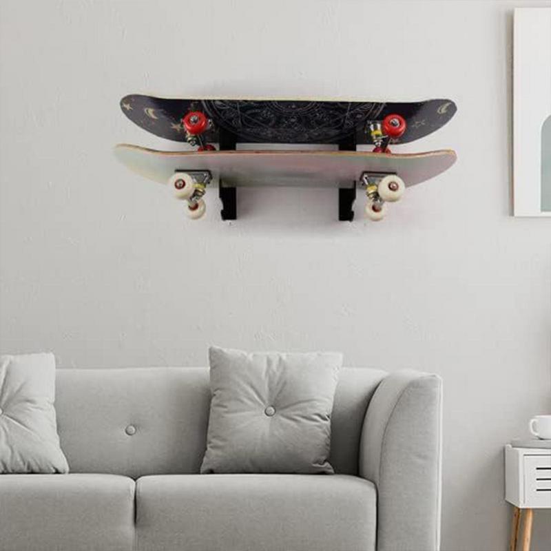 1 pasang dudukan papan luncur akrilik, dengan kait penyimpanan dua lapisan gantungan Skateboard untuk dudukan dinding papan seluncur
