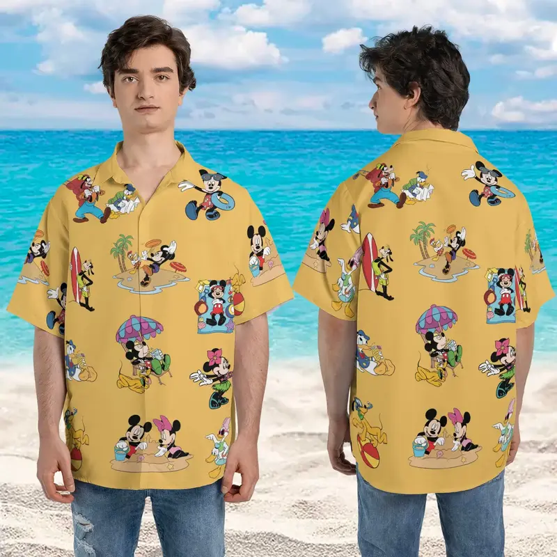 Mickey Mouse Hawaiian Shirts Men's Button Down Short Sleeve Shirts Retro Disney Epcot Hawaiian Shirt Summer Beach Shirts Men Top