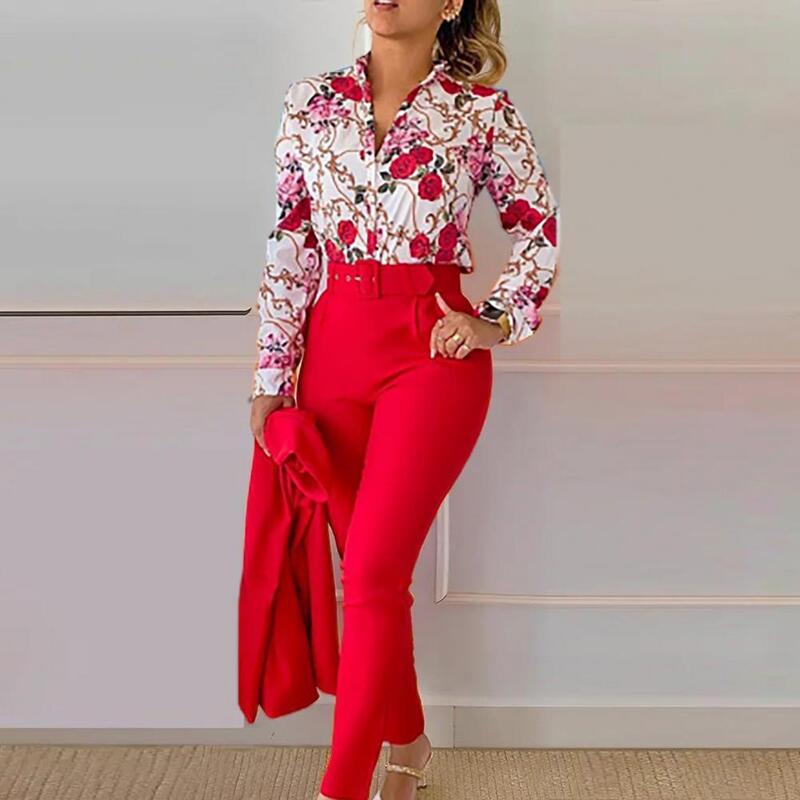 Damen Hosen Anzug stilvolle 2-teilige Hemd Hosen Anzug mit Stehkragen Strickjacke hohe Taille Taschen Slim Fit weich formell für Frauen