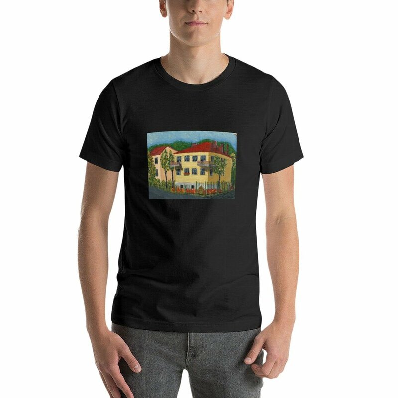 Kaus pemandangan kota musim panas kaus antik kosong pakaian estetika kaus hitam polos ukuran besar pria