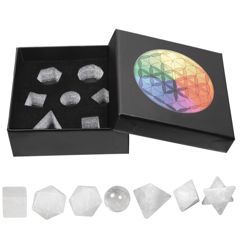 Natuurlijke Kristal Platonische Solids Heilige Geometrie Set Gepolijst Trommelstenen Merkaba Ster Kit Voor Meditatie Chakra Balancing