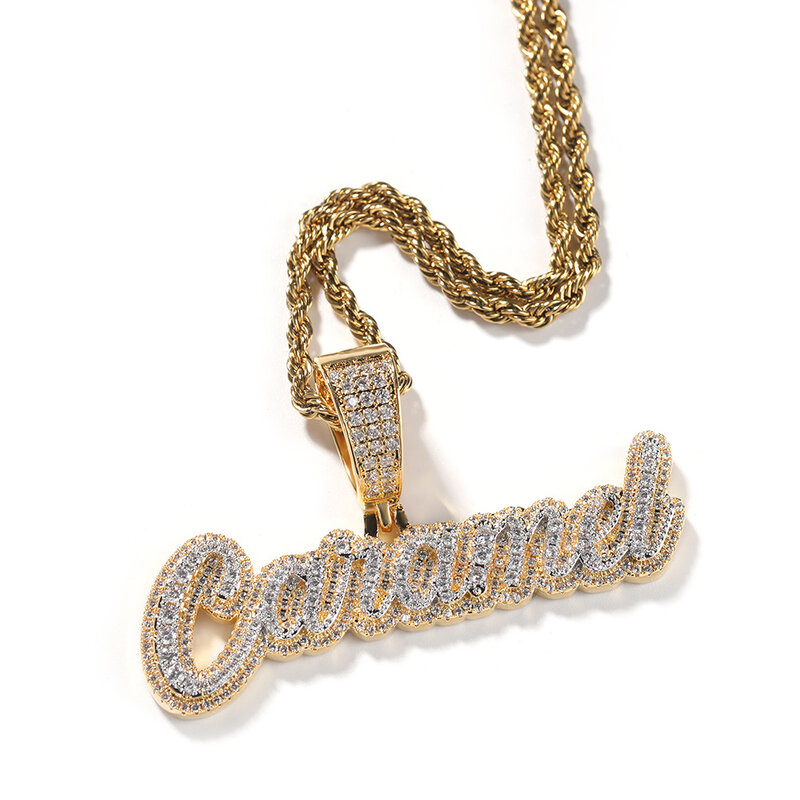 UWIN-Collar personalizado de 2 capas con letras colgantes, collar con nombre de piedras redondas de circonia cúbica, joyería de moda de hip hop para regalo