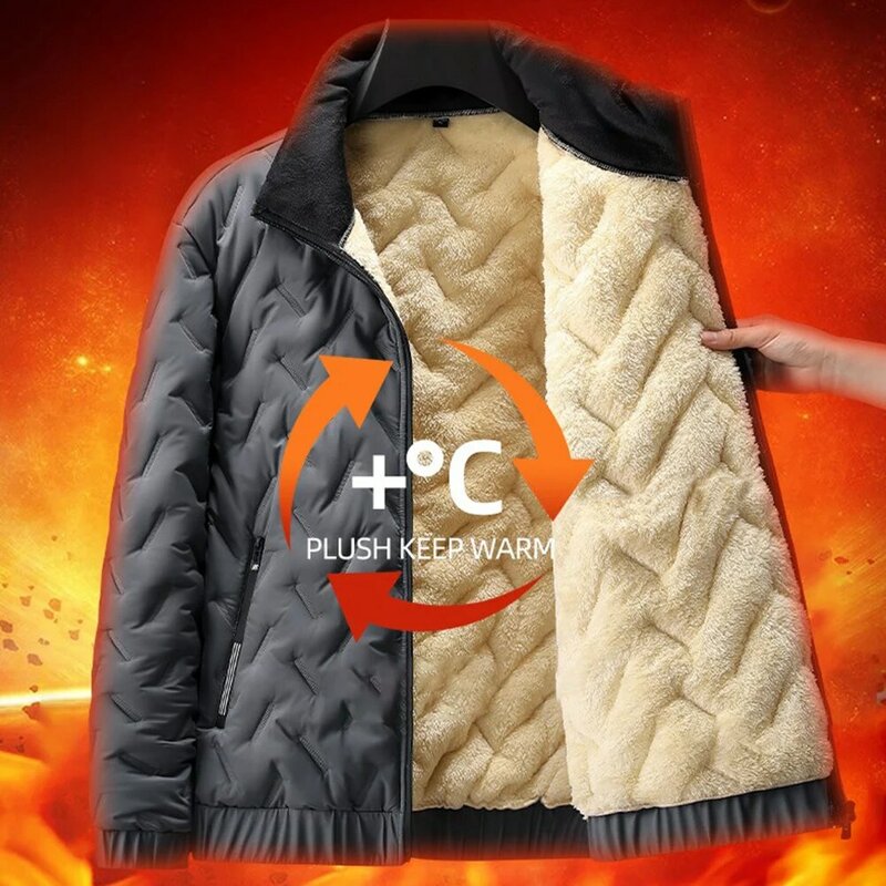 2023 New Winter Jacket Men Thermal Lined Thick Warm Fleece Jacket Male Coat Turn Down Collar Parkas Korean Outerwear Mens Jacket