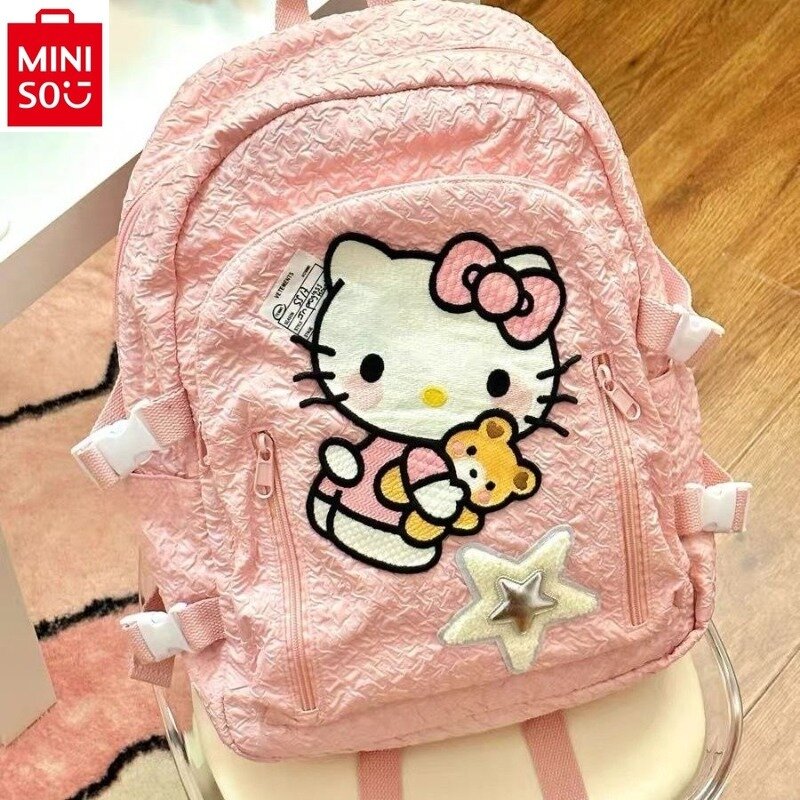 MINISO hello kitty cartoon casual pleated student bag, simple, large capacity, sweet children's backpack