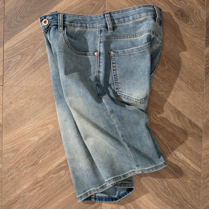 سراويل جينز عتيقة رقيقة للرجال ، سراويل قصيرة كلاسيكية مستقيمة ، سراويل كاجوال مغسولة بالحنين ، الصيف
