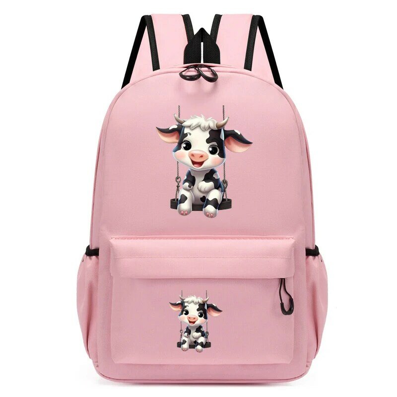 Детский рюкзак с коровьим принтом, милый школьный ранец в стиле аниме для детского сада, дорожные детские сумки для книг, студенческие школьные ранцы