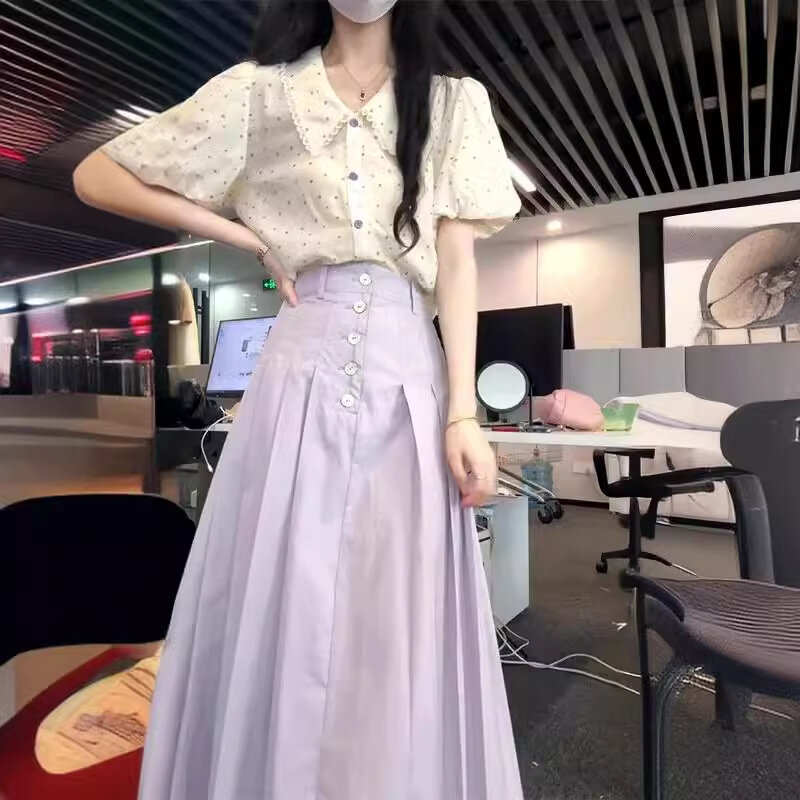 여성용 세트 패션 투피스 스커트, 슬림한 기질 폴카 도트 탑 디자인 플리츠 스커트, 2024 여름 신상