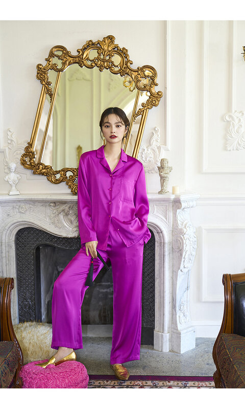 Ice Silk Pajamas for Women Satin Solid Color Loose Long Sleeved Shirt  Trousers Woman Can Wear Outside Sleepwear 2 Piece Outfits