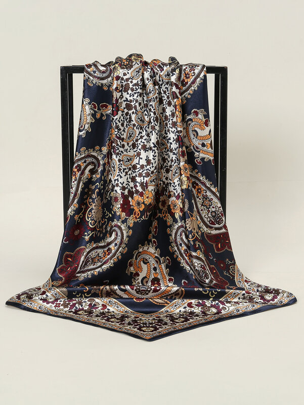Imitação lenço de seda com caju padrão, xale quadrado impresso, moda, novo estilo, 90 centímetros