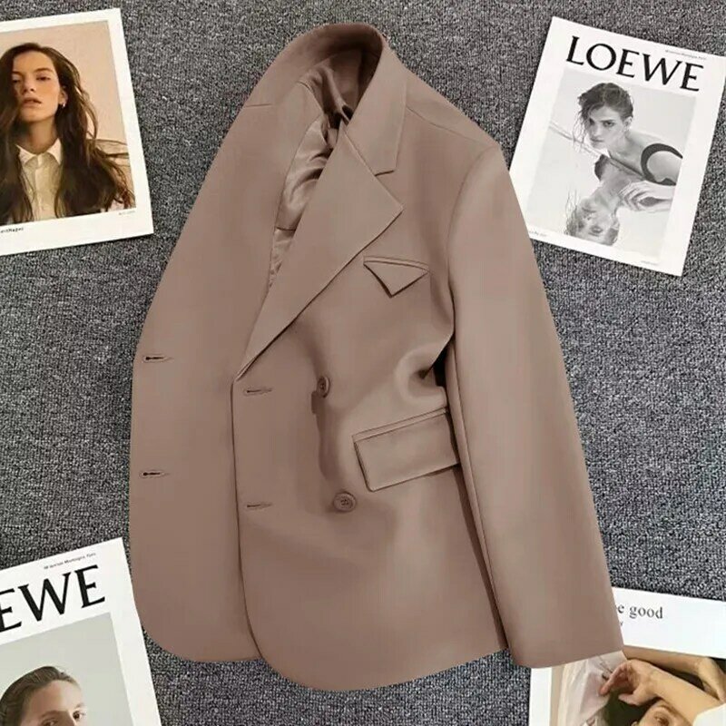 Jaqueta solta que combina com tudo para mulheres, casaco para pequenos negócios, roupa de trabalho, casaco formal, blazer de botão duplo, senhoras, top