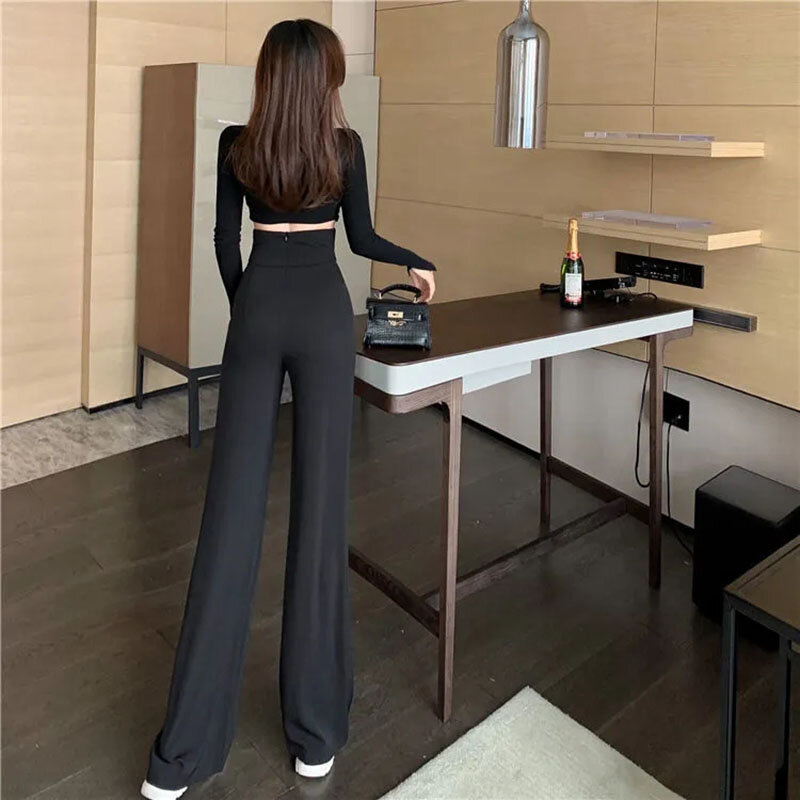 2023 Spring Summer Women's Wide Leg Pants Loose High Waist Casual Trousers Woman Korean Style Solid Office Straight Pants White