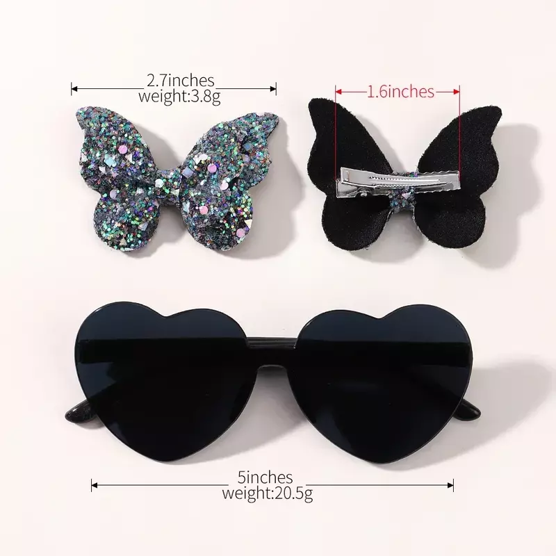 3Pcs/Set Sparkling Butterfly Hair Clip Hair Accessories Glasses Combination Fashion Wave Point Kids Hairgripes Love Glasses Sets