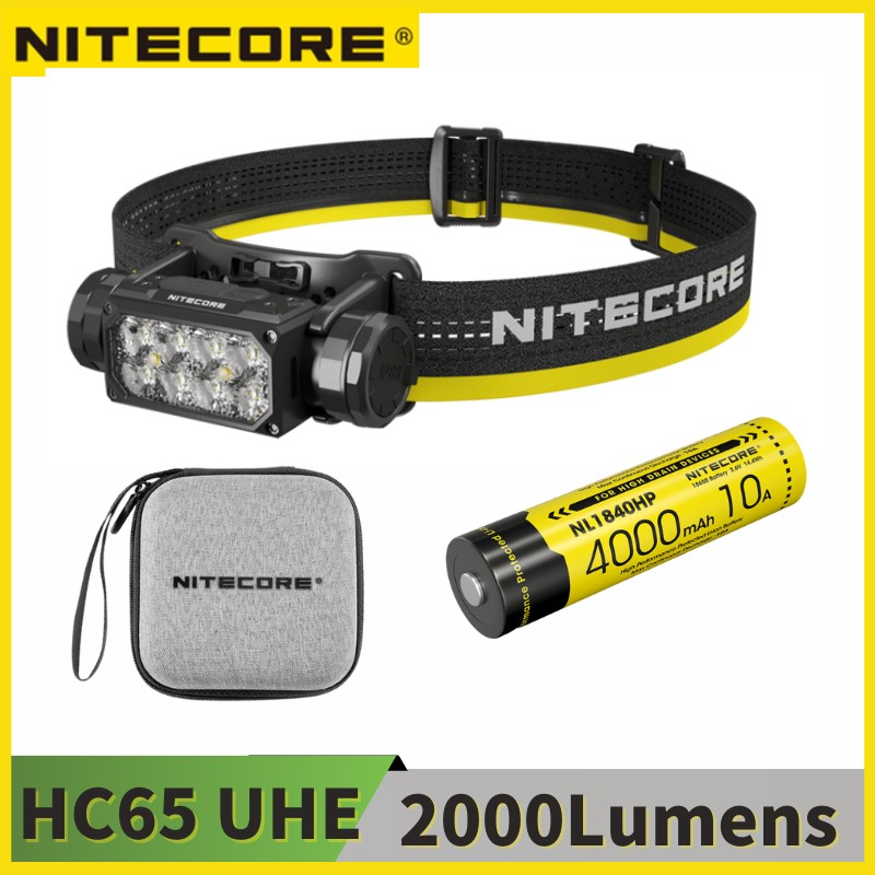 Nitecore lampu depan Metal pekerjaan berat HC65 UHE 2000 Lumen, USB-C dapat diisi ulang dengan lampu putih, merah, dan baca untuk berkemah