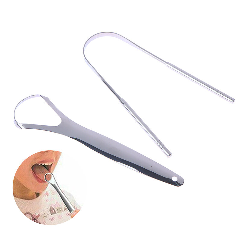 Pengikis lidah baja tahan karat, 2 buah alat perawatan mulut penghilang bau mulut