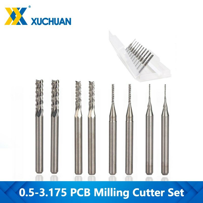 카바이드 PCB 밀링 커터 세트, 0.8mm 생크 옥수수 엔드밀 밀링 커터 비트, 3.175-3.175mm, CNC 커팅 밀링 도구, 10 개