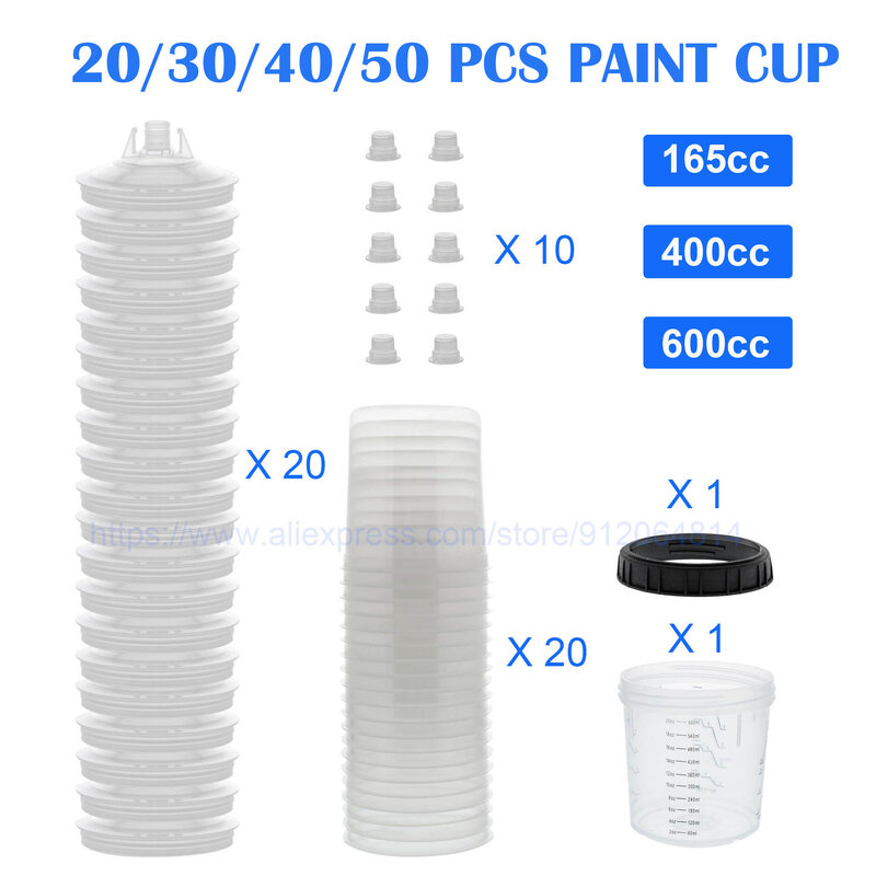 10/20/30/50 PCS Paint Adapter Spray Gun Paint Mixing Cup No-Clean Spray Gun Tank Paint Tank 165/400/600ml Disposable Paint Cup