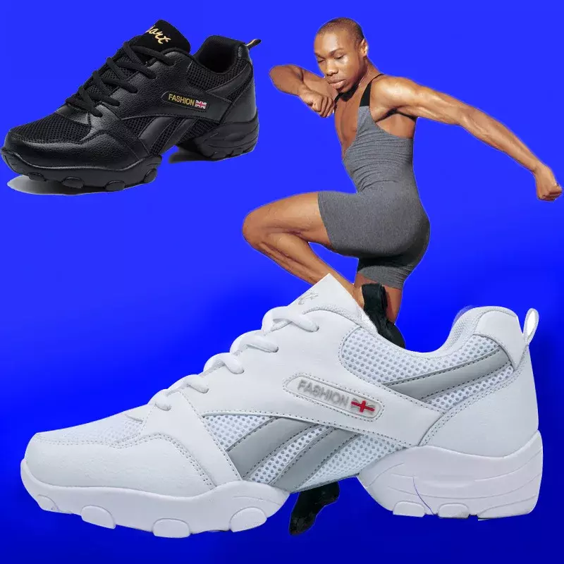 Zapatos de baile con suela suave para hombre y mujer, zapatillas de Jazz modernas, de malla de cuero, transpirables, ligeras, para baile y Fitness