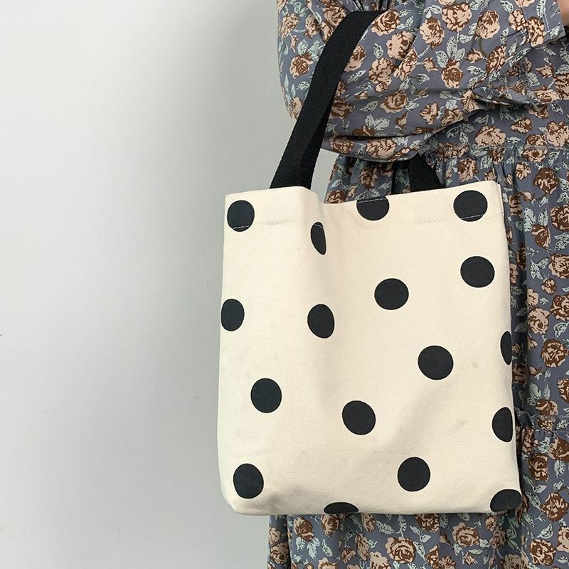 Nuovo arrivo moda Harajuku tinta unita tela piccola borsa Shopper donna Tote Bag nera grande capacità pois borsa a tracolla