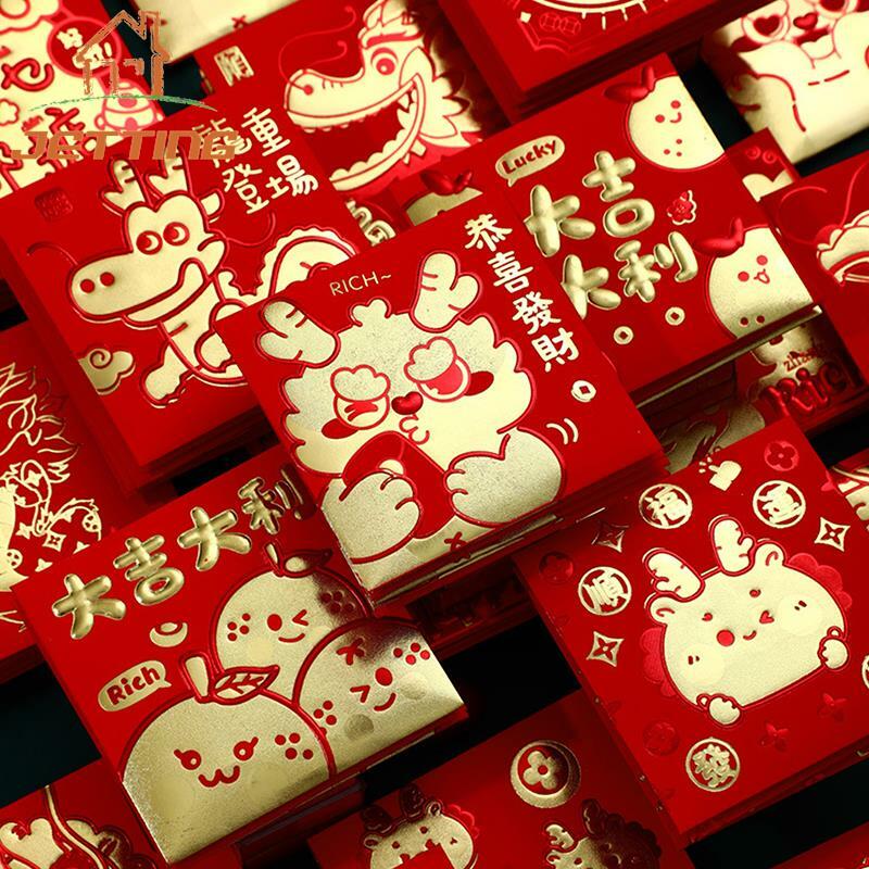 Sobres Rojos de Año Nuevo para niños, paquete de dinero de la suerte, bolsa de regalo de dibujos animados, 6 piezas, 2024