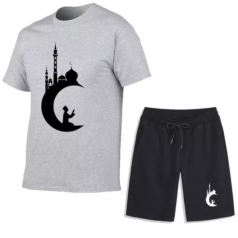 Summer Men's Muslim Style Sportswear Suit Comfortable Breathable Fashion Short Pants+Short Sleeve T-shirt Set Streetwear