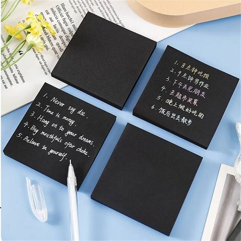 Easy Post Notes Sticky Notes Student Children 50 Sheets Message Notes Memo Pad Square Self-Stick Black Notepads Writing Pad