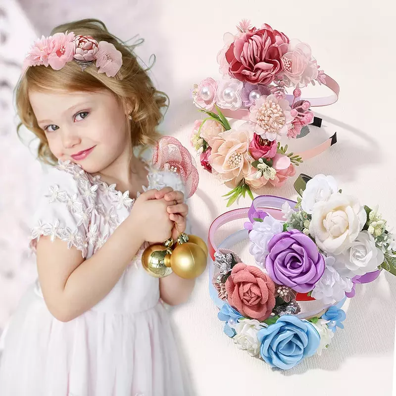 Diadema de corona de flores artificiales para mujer y niña, diadema de boda, accesorios para el cabello, aro Floral dulce, tocado de fiesta, 1 piezas