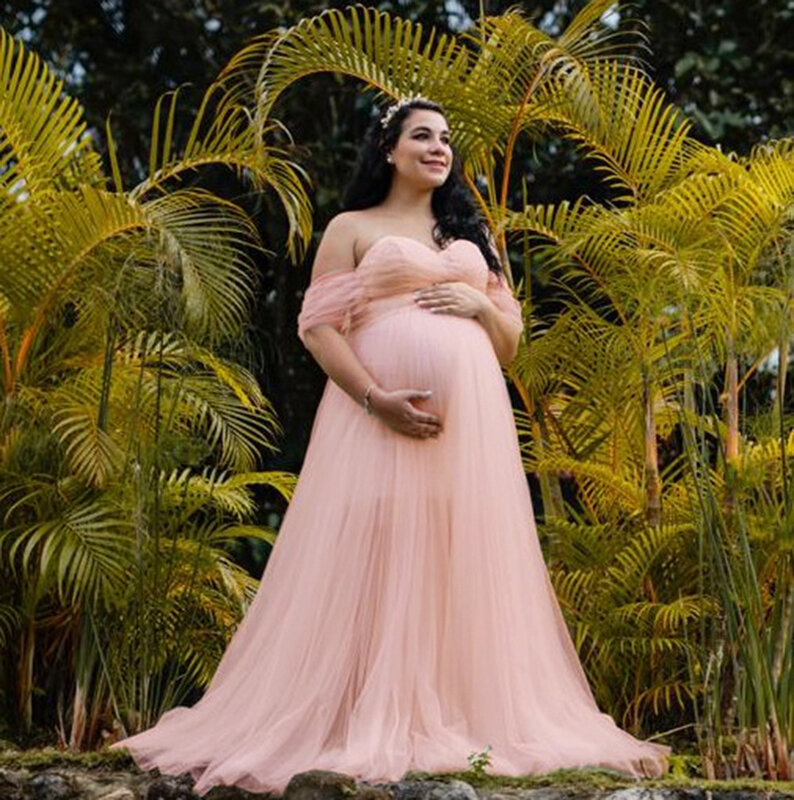 Vestido bonito fotografia maternidade, vestido rosa longo, Gravidez Photo Shoot Dress, Novo