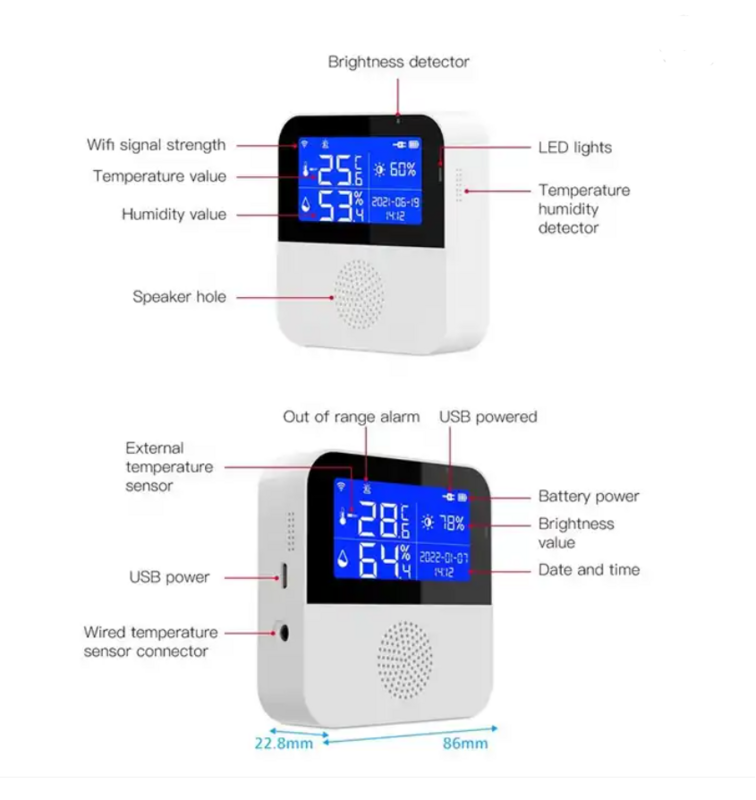 WiFi Graffiti Temperature Humidity Sensor Digital Display Meter Indoor Alarm Clock Bluetooth Control Wireless