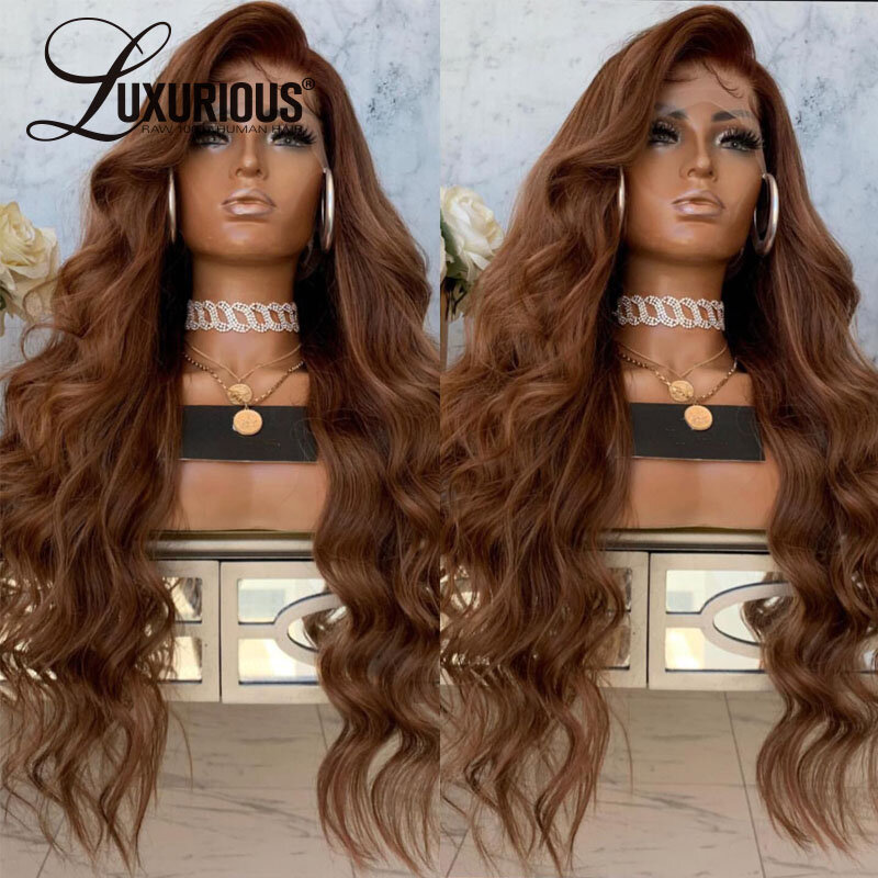 Parrucche lunghe marroni dell'onda del corpo per le donne nere parrucche brasiliane Pre pizzicate dei capelli umani vergini 13x4 HD parrucche frontali in pizzo trasparente