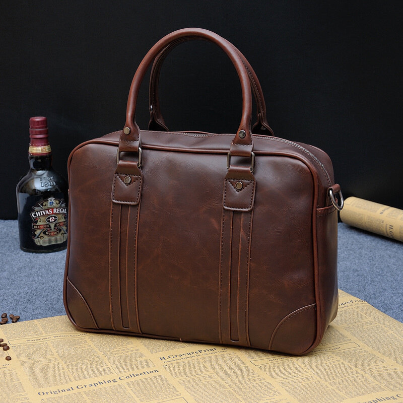 Vintage Large Capacity Briefcases Men Luxury PU Leather Handbag Document Business Male Crossbody Shoulder Bag Office Laptop