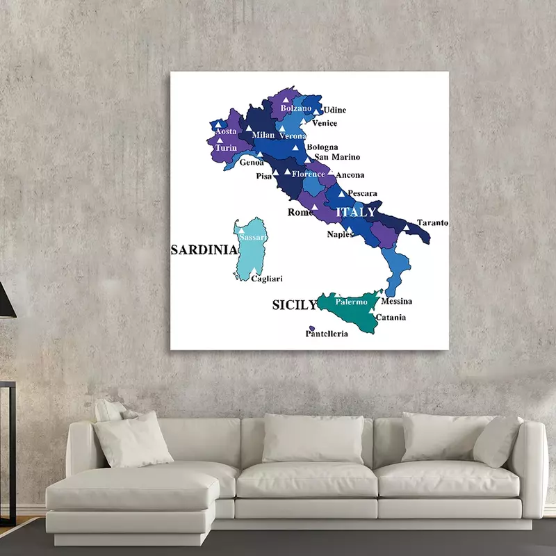 Карта Италии 90*90 см, Нетканая холщовая живопись, винтажный настенный плакат, классная комната, гостиная, домашний декор, школьные принадлежности