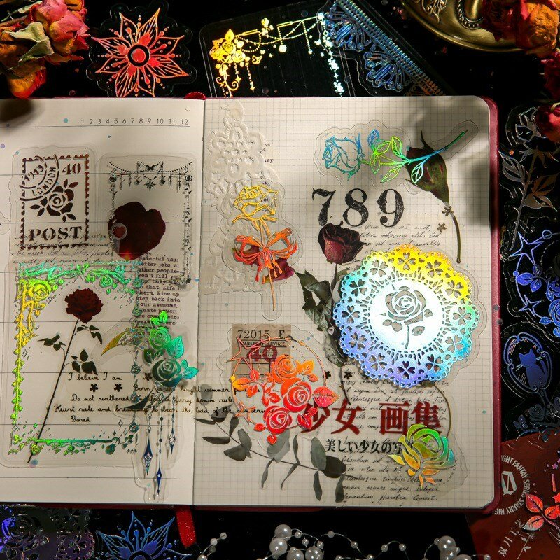 Stiker kupu-kupu Resin holografis 40 buah stiker transparan tanaman bunga untuk buku tempel Jurnal
