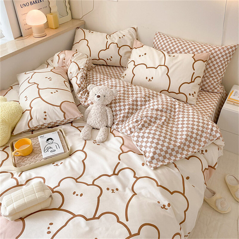 Fashion Bedding Set Cartoon Printed Duvet Cover Flat Sheet for Kids Child Soft Comfort Bed Linens Dormitory Bedroom Home Textile