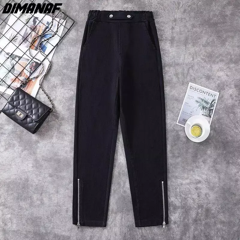 DIMANTANS-Pantalon Long en Coton pour Femme, Surdimensionné, Noir, Taille artificiel astique, Vintage, Décontracté, Automne 2024