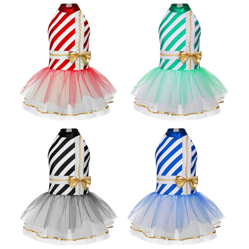 女の子のための縞模様のスカート,アンダースカートの衣装,クリスマスダンスの衣装,マンタコスプレドレス,レオタードパーティーのパフォーマンスダンスウェア