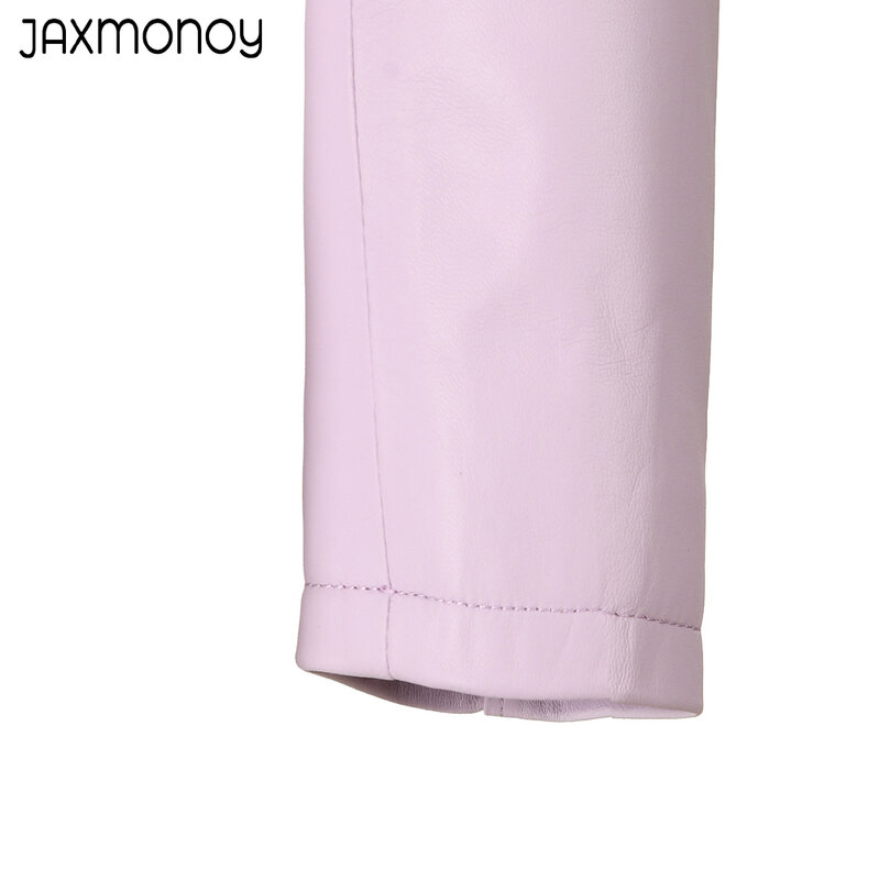 Jaxmonoy ผู้หญิงเสื้อแจ็คเก็ตหนังแท้ฤดูใบไม้ผลิสุภาพสตรีแฟชั่น Cropped Sheepskin ฤดูใบไม้ร่วงฤดูใบไม้ร่วงของแท้หนัง2023ใหม่