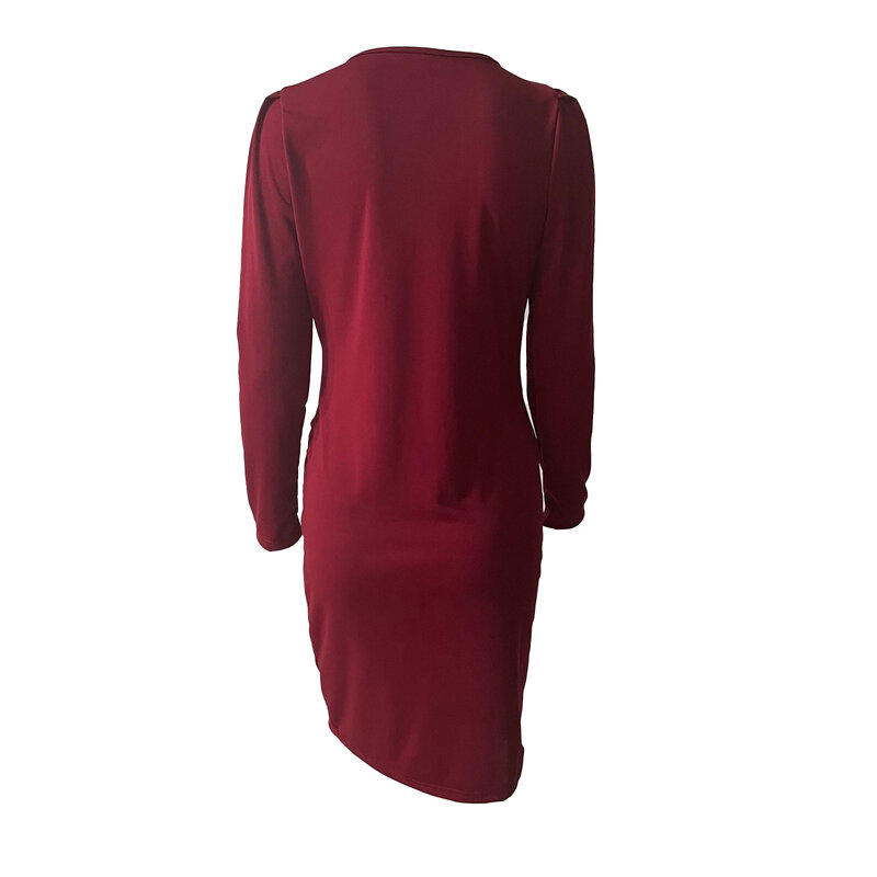 Элегантное офисное коктейльное платье-карандаш, женское облегающее платье с V-образным вырезом и длинным рукавом, официальная одежда для женщин, красное, винное, черное