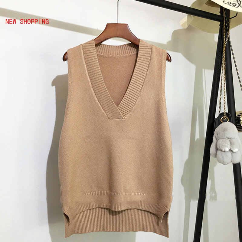 V-neck Knitted Vest Women's Sweater Autumn and Winter New Korean Loose Wild Pink Sweater Vest Women Sleeveless Sweater Wholesale