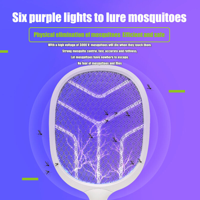 Recarregável Elétrica Mosquito Swatter, Segurança Doméstica, Super Mosquito Killing Lamp, Bateria De Lítio, Novo, 2 em 1